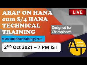 S/4HANA Live Training batch with CDS Views, OData, Fiori, AMDP, VDM, ABAP on HANA | 2nd October 2021
