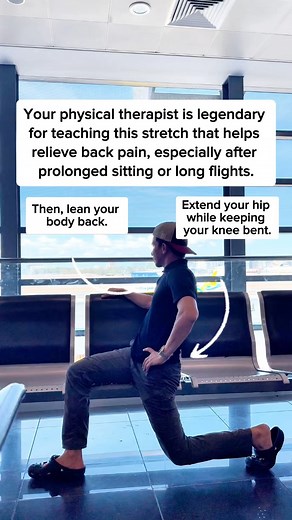 This simple stretch works like magic for relieving — and even preventing — back pain caused by prolonged sitting or long flights. Try it and feel the difference! #backpain #airportlife #travelblogger #travelhacks #physicaltherapy | Physical Therapy Session