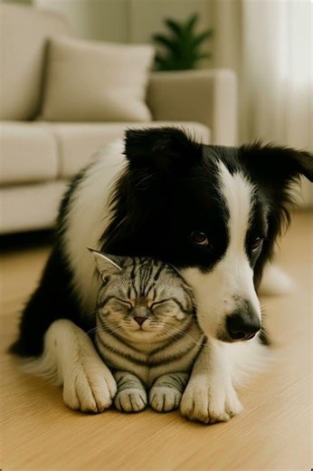 “Border Collie & Cat” Collie Hugs a Tabby Cat – Happiness Overload!