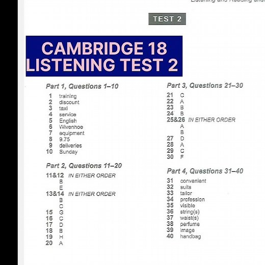 IELTS/CAMBRIDGE 18 LISTENING TEST 2 ANSWERS #cambridge #ieltslistening#ielts #ytshorts #viralshorts