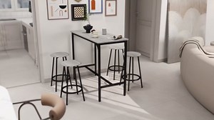 HOMCOM 5-Piece Counter Height Bar Table Set, Rustic 43.25" Dining Table with 4 Bar Stools, Kitchen Table with Wooden Top for Pub, Dining Room, Gray