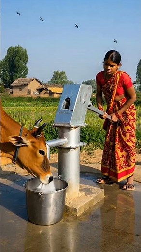 Punjabi Village Beauty Helping Thirsty Cow | Realistic Rural Life Scene