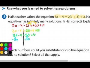 Ready Math Grade 8 Lesson 11.3 Writing an Equation with No, One, or Infinitely Many Solutions