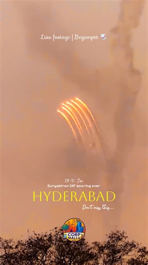 Corp Mallu - Hyderabad on Instagram: "✨✈️ Only 3 days left! ✈️✨ Hyderabad, get ready the skies are alive with suryakiran IAF team at the wings 2026. Don't forget to look up. This is a glimpse from today’s breathtaking air show at Begumpet Airport, featuring the iconic Suryakiran Aerobatic Team and the thrilling Global Acrobatic Team 🇮🇳🔥 📅 Registrations are open for the general public for 30th & 31st 👀 Want to watch it FREE from a perfect spot? We’ve got you covered! 💬 DM “air” for the regi