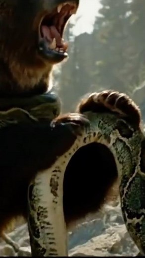 Bear Destroys Python But Faces a Falling Boulder