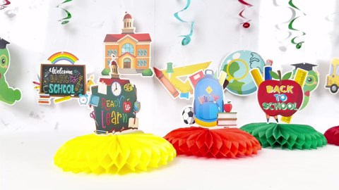 Back to School Decorations Back to School Hanging Banners Swirls and Honeycomb Centerpiece Welcome Back Decor for First Day of School Decorations School Themed Party