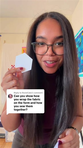 Replying to @RosieCake How to wrap your fabric around paper for an English Paper Piecing project! Check back for part 2 where I’ll show you how to sew your pieces together #englishpaperpiecing