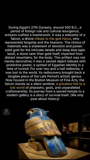 A sacred Egyptian falcon crafted from lapis lazuli, a stone once rarer than gold. #history #egypt | Intriguing Archaeology
