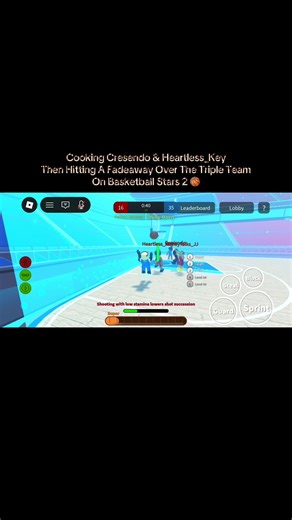 Cooking Cresendo & heartless_key then hitting a fadeaway over the triple team #roblox#basketball#fadeaway#tripleteam#tiktok