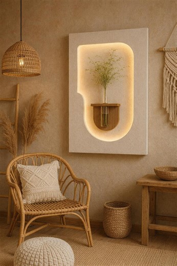 Illuminated 3D LED Wall Art With Vase, Modern Minimalist Wall Decor, Wood Wall Planter, Custom Handmade Sconce, Aesthetic Living Room Decor - Etsy