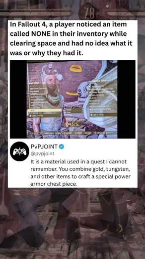 In Fallout 4, a player noticed an item called NONE in their inventory while clearing space #fallout4