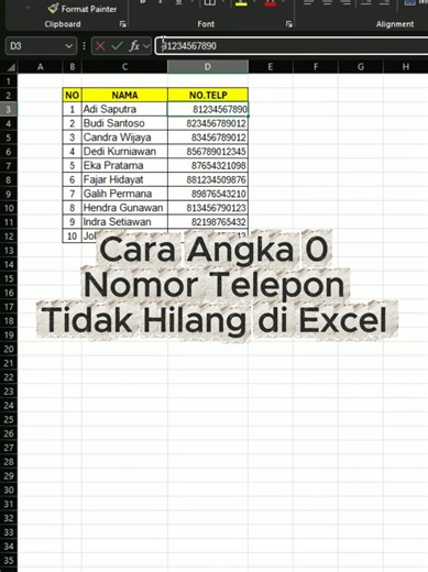 Cara Menambahkan Angka 0 di Depan Angka Supaya Tidak Hilang di Microsoft Excel #excel #tipsexcel #excelpemula #tutorialexcel #belajarexcel