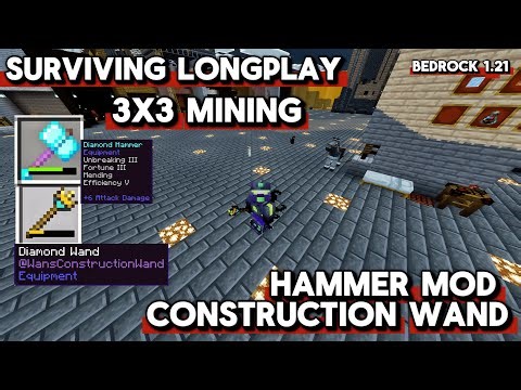 Mining 3x3 with Hammer Mod and Construction Wand 🔨💎 | Minecraft Bedrock Solo Survival (No Voice)