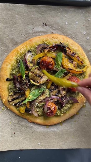 Delicious Vegan Basil Pesto & Roasted Vegetable Flatbread Recipe