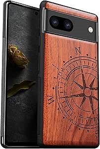 Carveit Wood Case for Pixel 8 Case [Natural Wood & Black Soft TPU] Shockproof Protective Unique Wooden Cover Compatible with Google Pixel 8 (Incomplete Compass-Rosy)