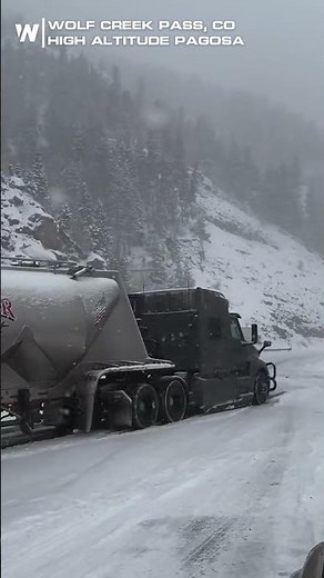 Scary scenes on 10,000 ft pass in southern Colorado as semi struggles to gain traction & slides back