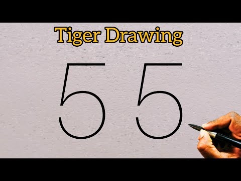 How to draw a Tiger face from number 55 / Easy Tiger drawing / Tiger drawing idea for beginners