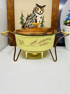 Rare Mid Century PYREX 595 Copper Yellow Casserole: Wheat Design Chafing Dish With Stand - Etsy UK