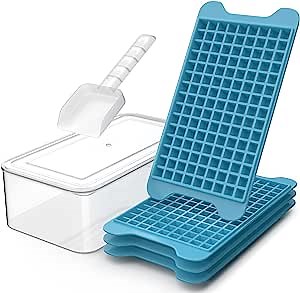 Small Ice Cube Tray for Freezer: MOOFEI Mini Ice Cube Tray with Bin - 135×4PCS Easy Release Nugget Ice Tray - Crushed Ice Tray,Blue