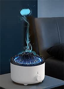 Aromatherapy Oil Volcano Diffuser 2 Mist Mode Flame Humidifier,Timer and Waterless Auto-Off 560ML Double Color with Remote Control for Home Office, White, Red,white, YM-H001