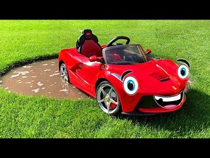 Ferrari power wheels car is stuck - Jeep AMG 63 to the rescue - Videos For Kids