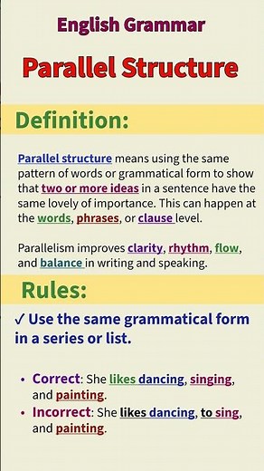 Parallel Structure in English Grammar | Parallelism | Grammar Rules | Sentence Structure