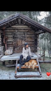 😊💟 #snow #cabin #building #offgrid #winter | Log Cabin