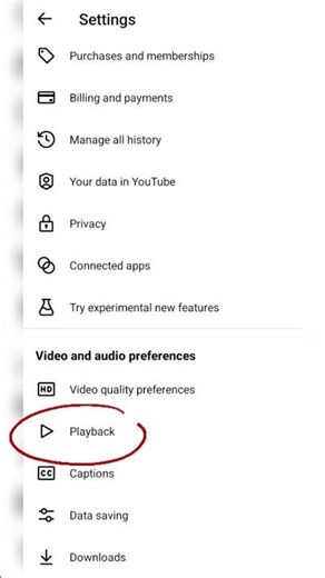 YouTube Playback setting Playback ON setting