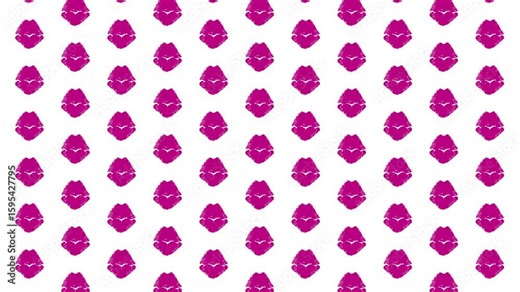 A background of moving kisses that change color on a white background. A looped backdrop for the Kissing Day celebration.