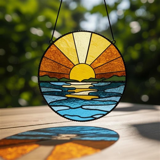 Ocean Sunset Stained Glass Pattern – Suncatcher, Sea Decor (pdf Svg Png) - Etsy