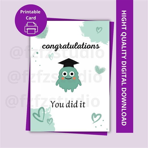 Monster Graduation Card - Congratulations, Printable 5x7 (digital Download) - Etsy