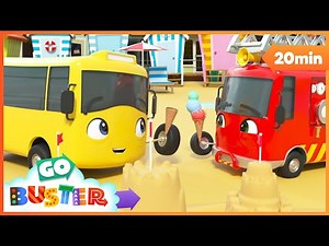 Buster Eats Ice Cream at the Beach! Build the Sandcastle! | Go Buster - Bus Cartoons & Kids Stories