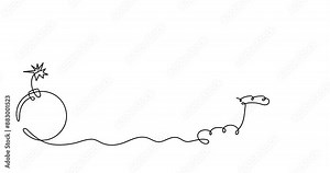 Bomb and nuclear blast one line artanimation,hand-drawn military supply,radiation mushroom,world catastrophe,ammunition continuous contour drawing motion.Dangerous explosion warhead,detonation weapons