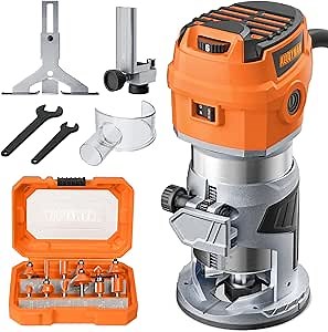 Alloyman Router Tool, 8.5Amp Wood Router, Max 30000 RPM Handheld Palm Router, 6 Variable Speed, 12Pcs Wood Compact Router Bits, 950W Wood Trim Routers Kit for Woodworking Trimming