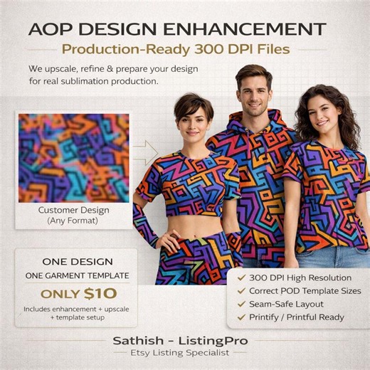 AOP Design Enhancement Service 300 DPI Sublimation Template Printify Printful Ready Files - Etsy