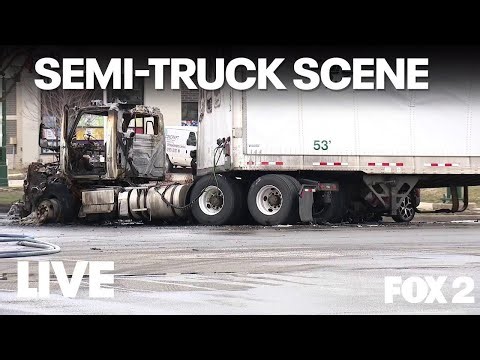 Crews on scene after semi-truck fire shuts down Ford Road in Canton Township