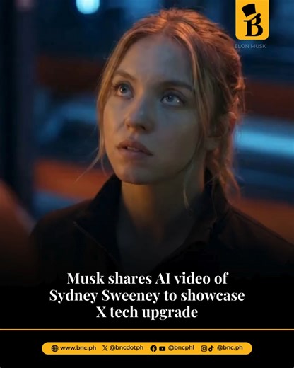 Elon Musk shared an AI-generated video on X featuring a digital character closely resembling actress Sydney Sweeney, as part of a post promoting new upgrades to the platform’s video-generation technology. The clip, created using xAI’s Grok Imagine system, depicts two computer-generated figures in a science-fiction setting discussing improvements to video length and audio quality. The post surfaced weeks after Musk faced criticism over earlier remarks about Sweeney’s appearance. | Bilyonaryo News