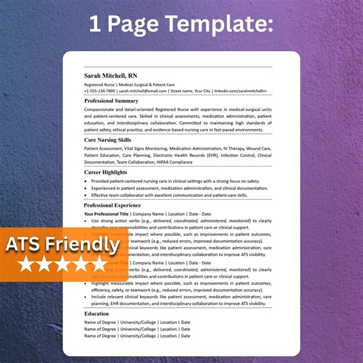 Ats-friendly Nursing Resume Template | Cover Letter, References (word & Google Docs Editable) - Etsy