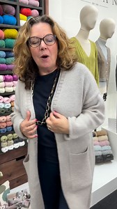 Sara tried on Rowan Yarns Enchant cardigan from Magazine 78. It’s knitted in Rowan Kid Classic yarn 😍 Find Magazine 78 book here - https://www.blacksheepwools.com/products/rowan-magazine-78-emerge | Black Sheep Wools