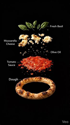 Margherita Pizza Exploded View 🍕 | Ingredients Breakdown in Stunning 9:16 Black Background