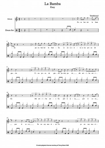 La Bamba (Easy Level) (Traditional) - Drums Sheet Music