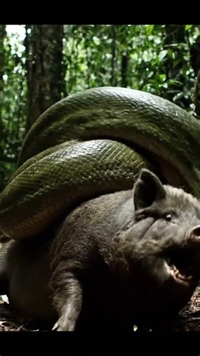 A strongest Python hinging a huge pig
