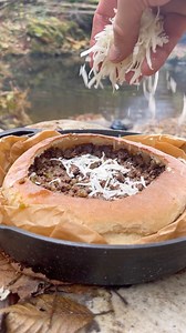 1.4M views · 39K reactions | Ground Beef Bread Bowl?! 襤數 #beef #steak #cooking #outdoorcooking #recipe #asmr #cookingasmr | The Nikos Knife | Facebook