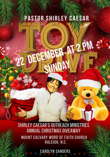 7.3K views · 201 reactions | "Don't forget! Sun 22nd December at 2 pm - Shirley Caesar's Outreach Ministries Annual Christmas Giveaway", Mount Calvary Word of Faith Church" - Carolyn Sanders | Pastor Shirley Caesar | Facebook