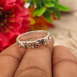 925 Sterling Silver Band Ring | Hand-carved Floral Engraving | Minimalist Boho Ring for Men & Women - Etsy