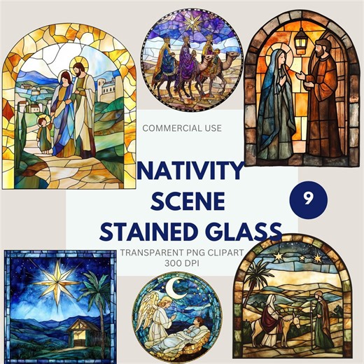 Nativity Scene Stained Glass Clipart Pack, Watercolor Christian, Biblical Birth of Jesus, Mary and Joseph, Commercial Use, Transparent PNG - Etsy UK