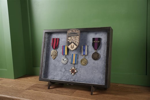 Custom Medal Display Case With Engraved Frame, Ebony Light Gray Military Shadow Box, Personalized Veteran Gift - Etsy