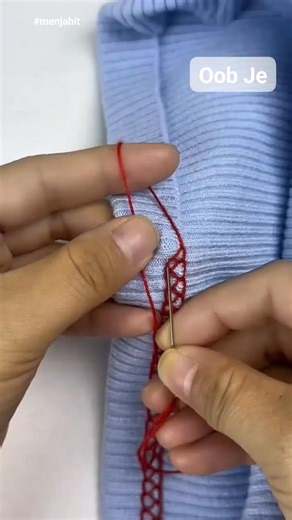 72K views · 423 reactions | Merah di atas biru muda: Kontras warna yang sempurna untuk menonjolkan jahitan dekoratif yang rapi dan mempesona. Membuat detail kecil menjadi poin utama. ❤️ #Menjahit #JahitanTangan #HandStitching #SewingTutorial #EmbroideryArt #DIY #JahitanDekoratif #DecorativeStitch #Handsewing #SewingHacks #DetailJahitan | Oob Je | Facebook