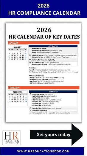 2026 HR Compliance Calendar | Key HR Deadlines & Monthly Reminders | HR Templates