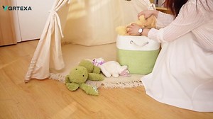 12 x 12 Inch Cube Storage Bins, 4 Pack Fabric Storage Basket with Handles, Foldable Boxes Organizer for Shelf Baskets for Home, Clothes (White/Khaki)